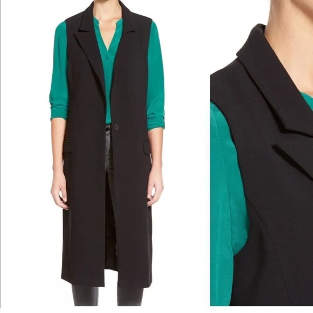 Trouve Black Sleeveless Midi Coat Vest - Small